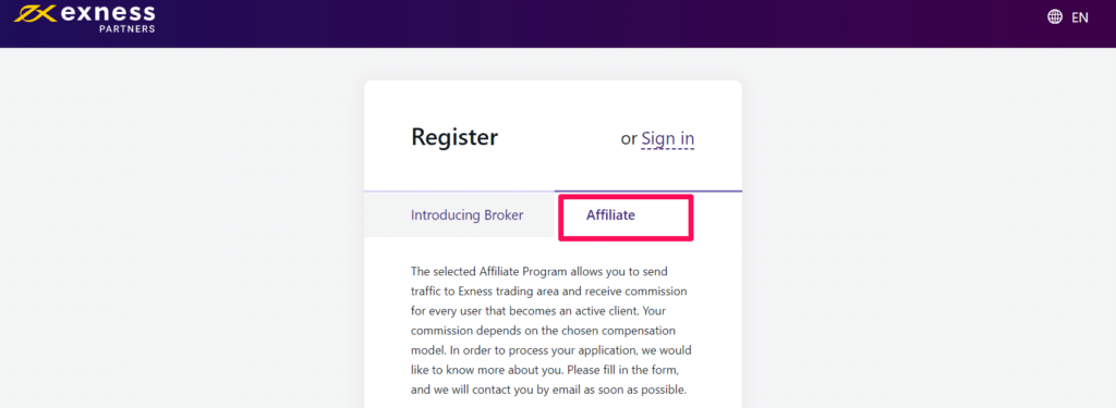 How to open an Affiliate Account Step 3